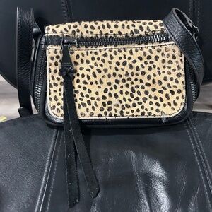 Aimee Kestenberg Leather Crossbody Bag with Leopard Haircalf Front - Black & Tan